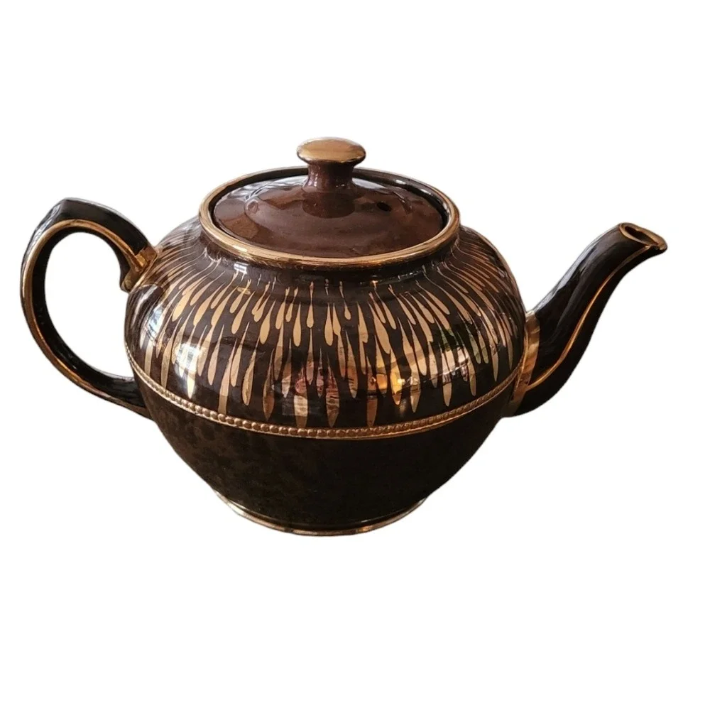 Sadler England Vintage Brown Gold Sunburst Teapot‎ 2414 PB Mid Century Modern